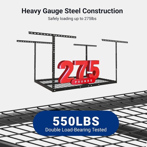 FLEXIMOUNTS 3x4 Overhead Garage Storage Rack - Heavy-Duty Adjustable Ceiling Organizer, 275lbs Capacity, Black