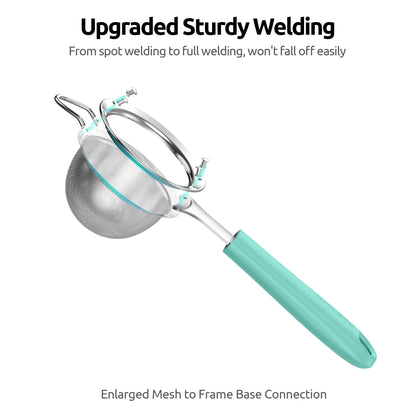 U-Taste Small Fine Mesh Strainer: 18/8 Stainless Steel 3.35in 30 Mesh Kitchen Food Sieve with Sturdy Riveted Silicone Handle, Heavy Duty Deep Handheld Metal Colander for Tea, Juice (Aqua Sky)