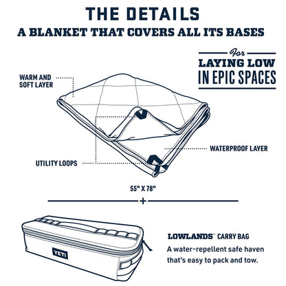 YETI Lowlands Blanket, Multi-Use Blanket with Travel Bag, Navy