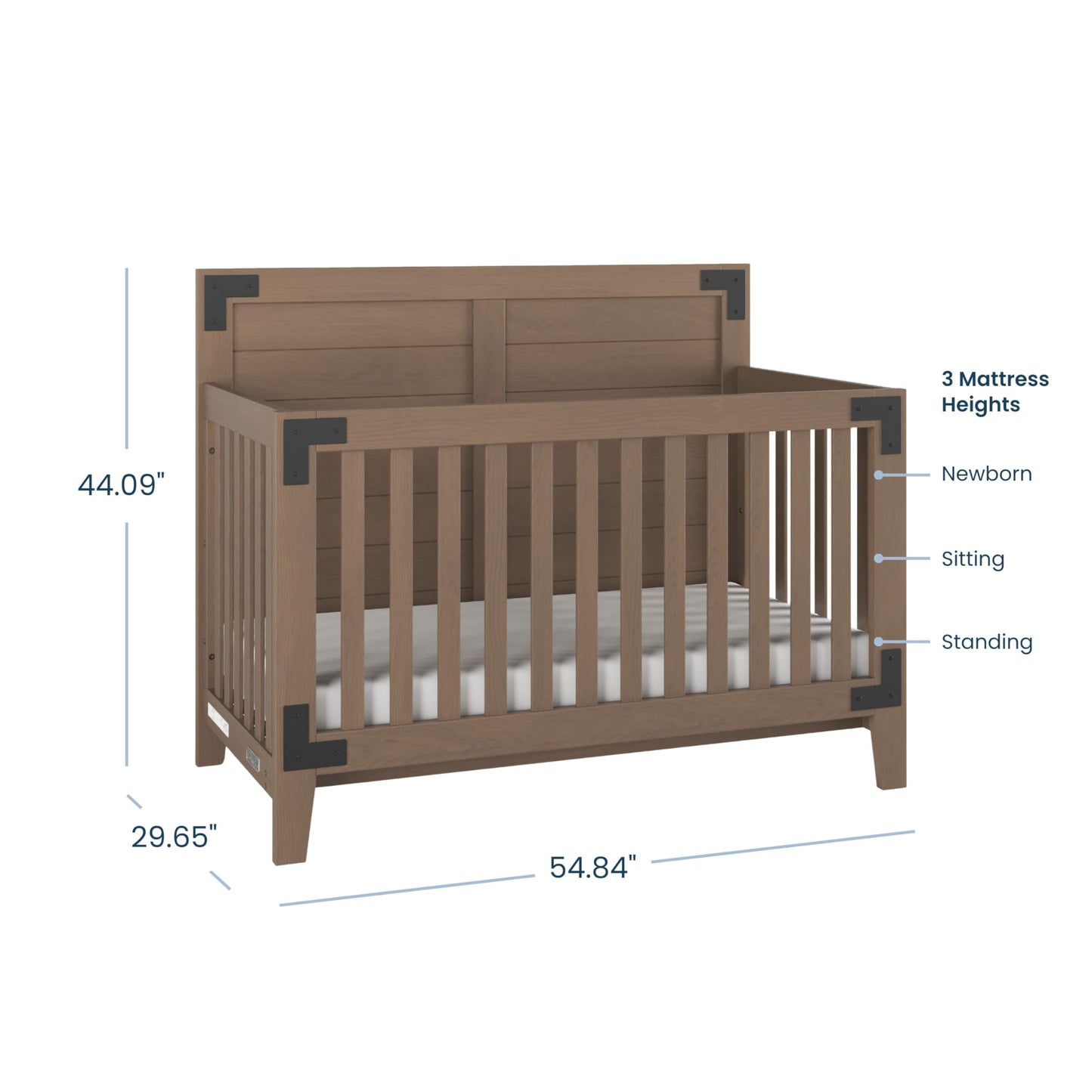 Child Craft Lucas Design 4-in-1 Convertible Baby Crib Nursery Furniture Set - Baby Bed, Toddler Bed and Full Size Bed, 3 Adjustable Mattress Positions, Real Wood, Baby Safe Finish (Dusty Heather)