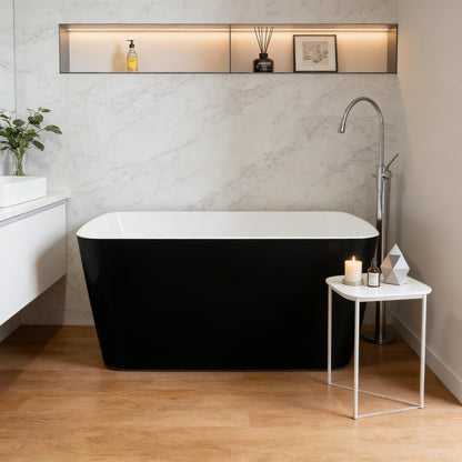 49" Modern Acrylic Freestanding Bathtub, Deep Soaking Stand Alone Tub with Chrome Overflow and Drain, Comfortable Small Space Tub, Black