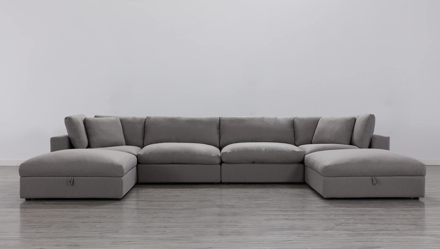 Roundhill Furniture Rivas Contemporary Feather Fill 5-Piece Modular Sectional Sofa with Two Ottomans, Graphite