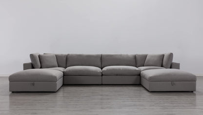 Roundhill Furniture Rivas Contemporary Feather Fill 5-Piece Modular Sectional Sofa with Two Ottomans, Graphite