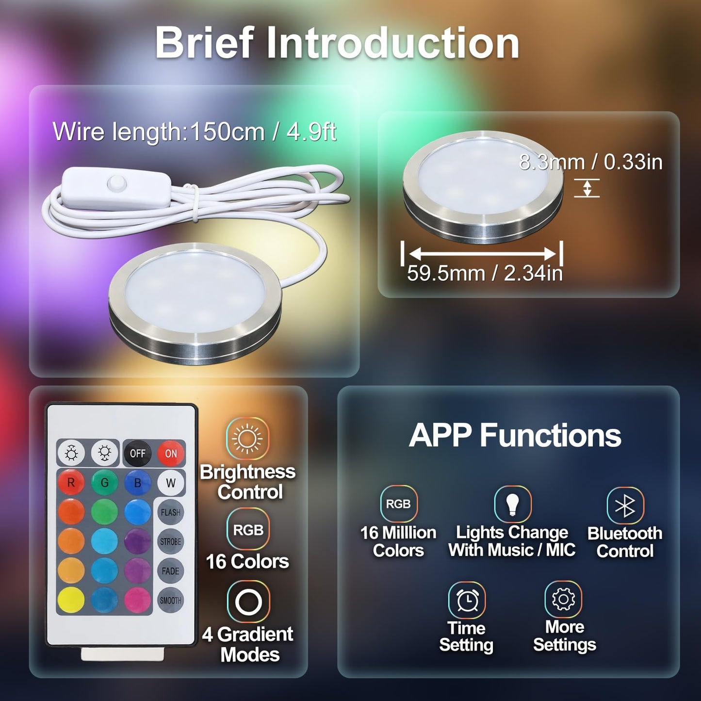 Smart LED Lamp Kit 001 for Bambu Lab 3D Printing,IR&APP Control RGB Puck Light,DIY Hardware for MakerWorld Models, Timer & Group Control,MH001 USB 5V Small Round Lamp Kit for 3D Printed Light(2 Pack)