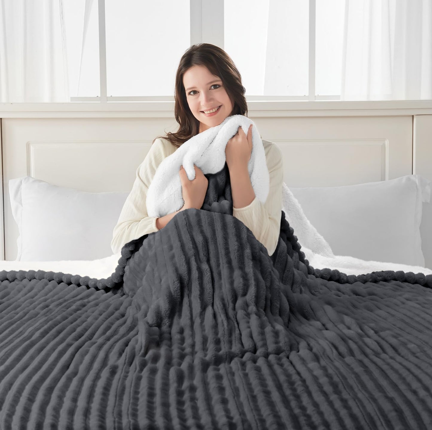 SEALY Electric Blanket Full Size, Soft Ribbed Flannel to Sherpa Reversible Heated Blanket with 10 Heat Settings & 1-12 Hours Auto-Off Overheat Protection, Machine Washable, 72"x84" Beige