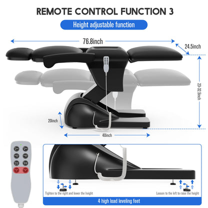 Dolonm 3 Motor Electric Chair, Hand Remote Controlled Adjustable, Hydraulic System for Medical Treatment Exam, Facial, Spa, Eyelash, Tattoo, Podiatry Treatment Beauty Massage - Black