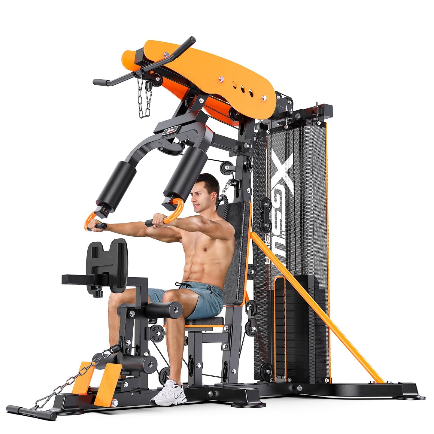 XGSW Multi-Function Home Gym Workout Station, Featuring a Pulley System, arm Trainer, and Leg Trainer for Full-Body Workouts. (L03-1 Single-Person Fitness Station)
