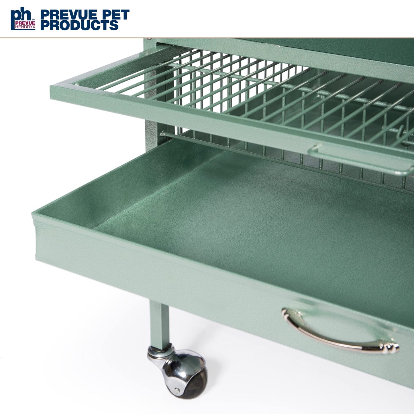Prevue Pet Products Wrought Iron Select Bird Cage - Large Steel Cage with Rolling Stand, Seed Guards, and Playtop, Durable Design, Ideal for Conures and Medium Birds - Sage Green