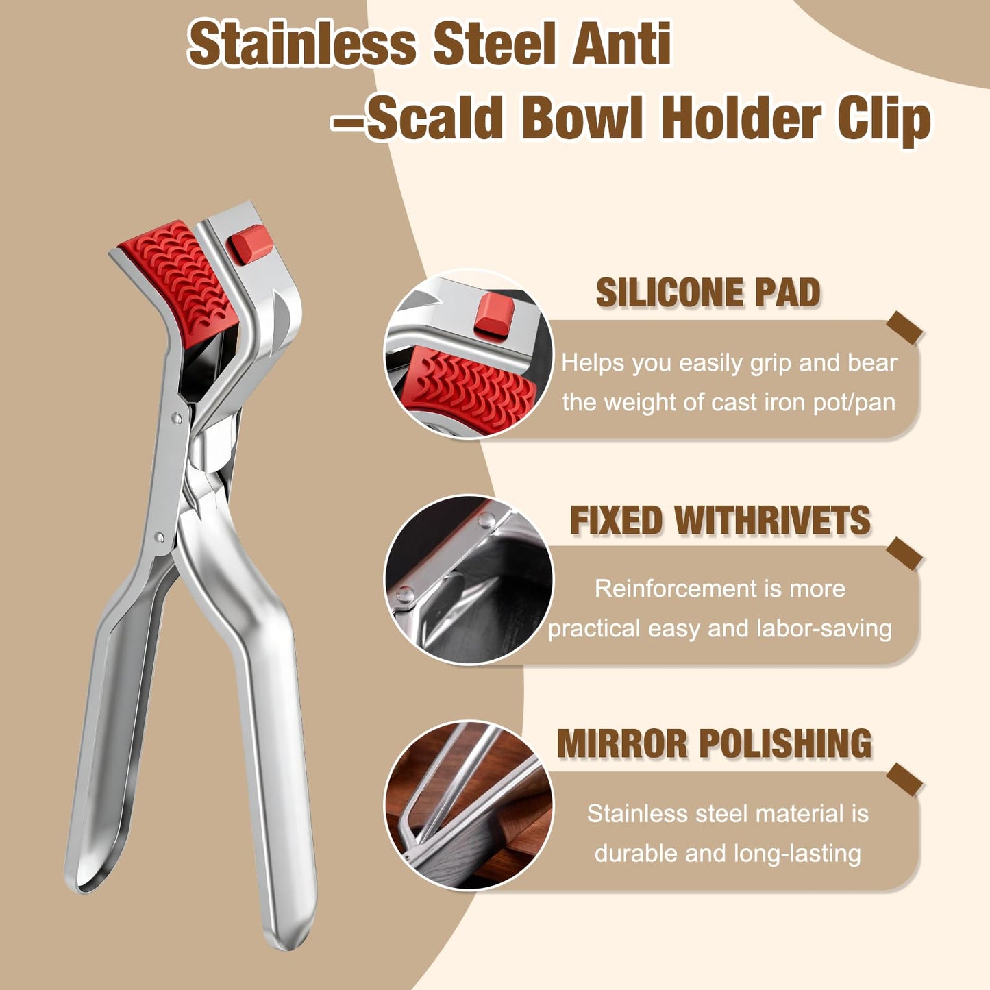 Hot Plate Gripper,Anti Scald Bowl Holder Clip,Multi Function Hot Plate Gripper Clips Tongs Clamp Pot Holder,Stainless Steel Hot Plate Gripper Tongs for Microwave,Pizza Pan,Toaster,Air Fryer,Oven(2PCS)