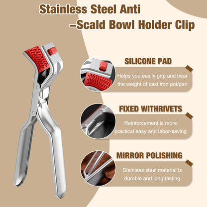 Hot Plate Gripper,Anti Scald Bowl Holder Clip,Multi Function Hot Plate Gripper Clips Tongs Clamp Pot Holder,Stainless Steel Hot Plate Gripper Tongs for Microwave,Pizza Pan,Toaster,Air Fryer,Oven(2PCS)
