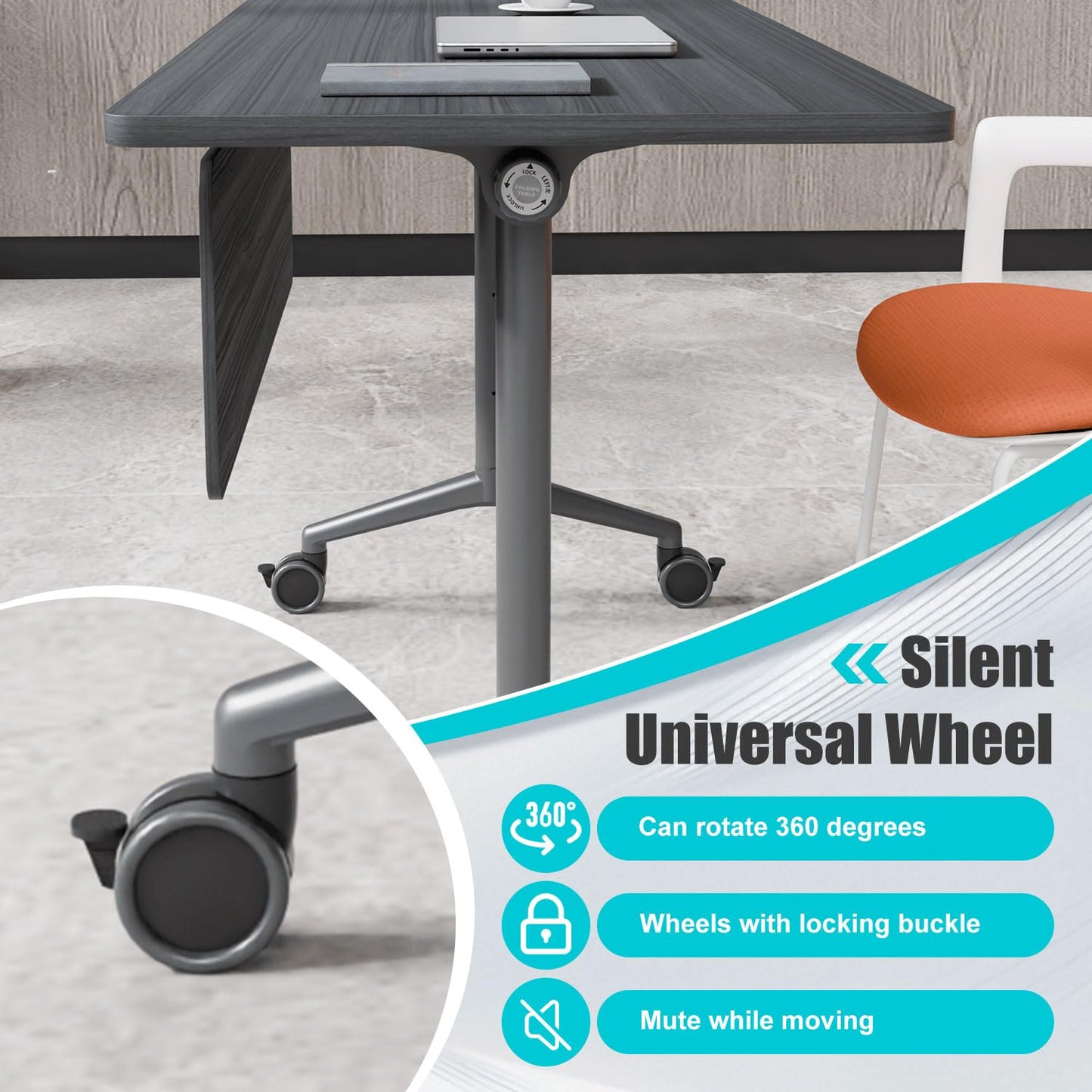 Modular Folding Conference Room Table with Wheels - 4 Pack Flip Top Mobile Training Table,Modern Meeting Tables 2-30 Person,Black,55.1"x21.6"x29.5"