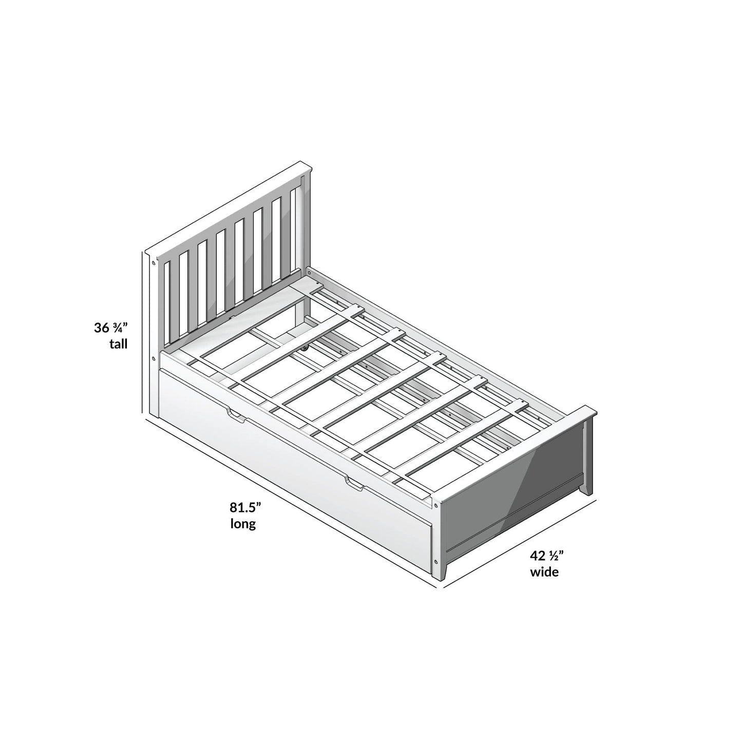 Max & Lily Twin Bed, Wood Bed Frame with Headboard For Kids with Trundle, Slatted, White