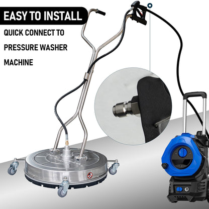Hourleey 30" Pressure Washer Surface Cleaner with Dual Handles, Stainless Steel Surface Cleaner with 4 Wheels for Driveways, Pathway, Sidewalks, Patios, Decks, 4500 PSI with 3/8" Quick Connector Kit