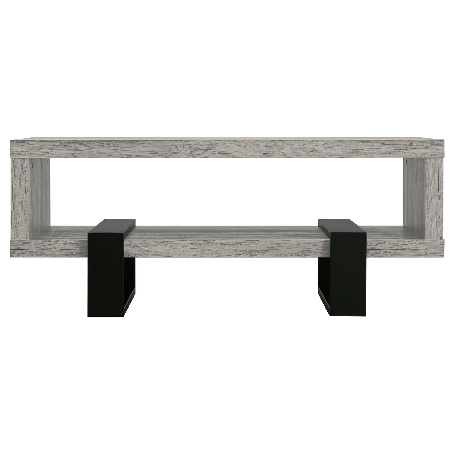 Coaster Home Furnishings - Dinard - Wood - Coffee Table with Metal Bases, Open Shelf, and Rectangular Surface - Living Room - 47-Inch - Grey Driftwood - 720878