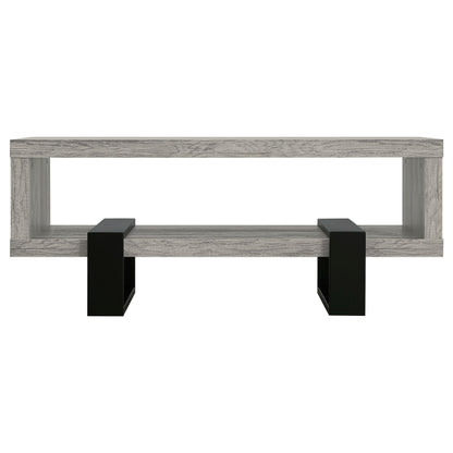 Coaster Home Furnishings - Dinard - Wood - Coffee Table with Metal Bases, Open Shelf, and Rectangular Surface - Living Room - 47-Inch - Grey Driftwood - 720878