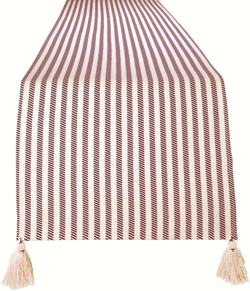 Folkulture 72 inches Long Fall Table Runner, 100% Cotton for Fall Decor or Boho Decor, Table Runners with Tassles for