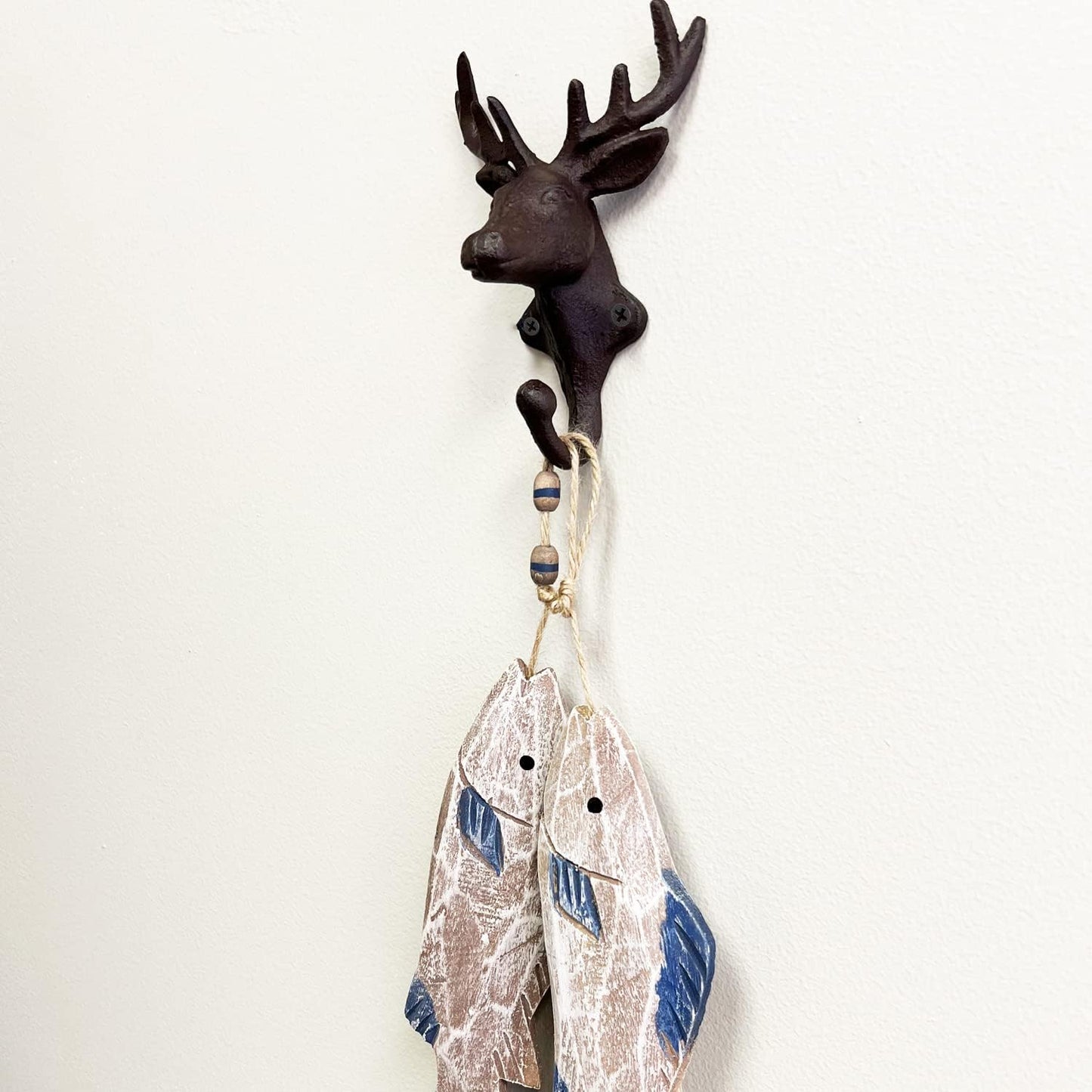 Rustic Heavy Duty Cast Iron Deer Wall Mounted Hooks - Antler Key Hat Holder, Durable Iron Hanger for Home Office