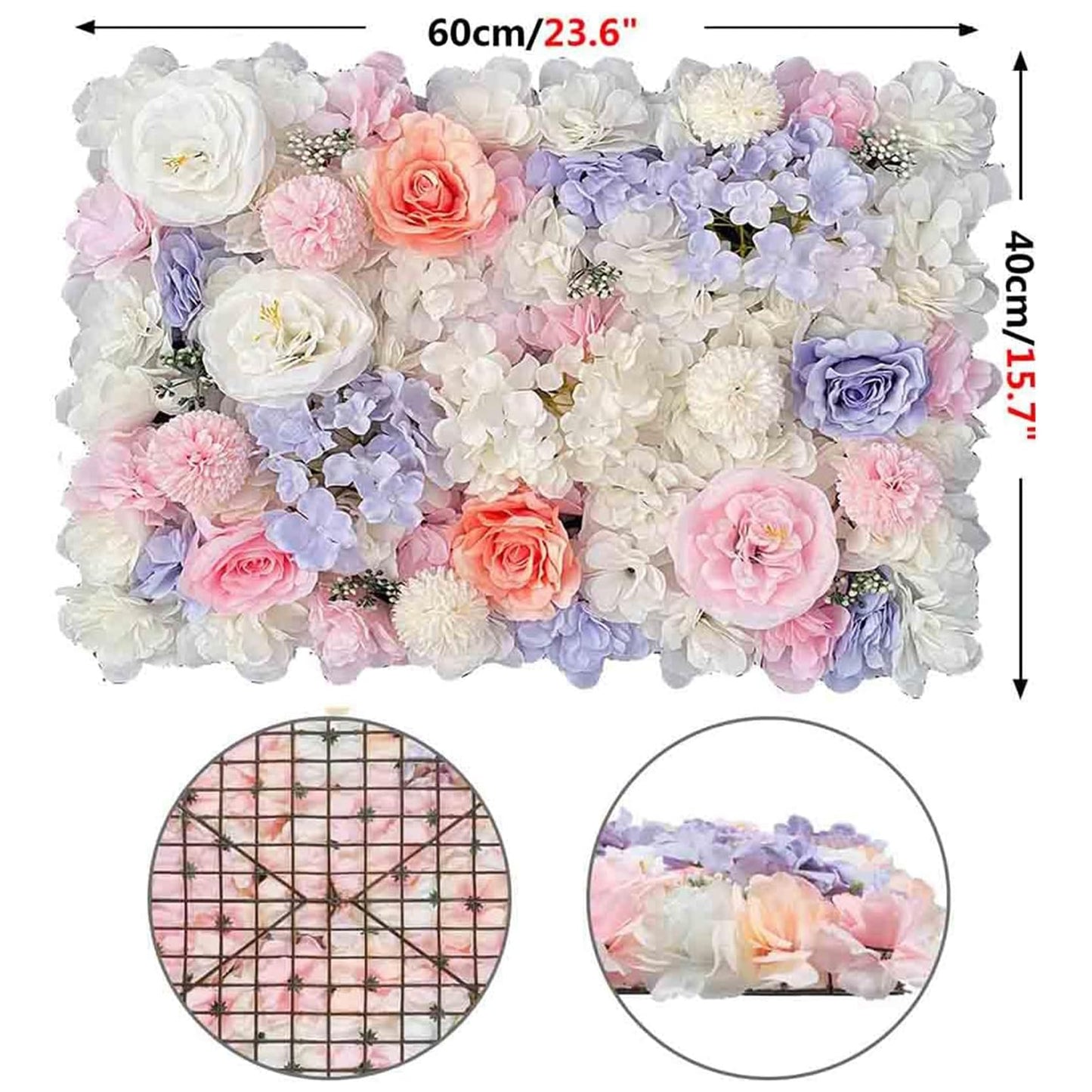 GOUZIBHD Fake Flower Backdrop, Artificial Floral Wall Panel 6PCS 3D Flower Wall Panel, for Wedding Party Photography Home Decor, 24x16in Faux Flower Background