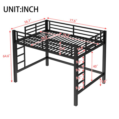 KEIKI Queen Loft Bed with Climbing Ladder for Adults，Heavy Duty Bunk Beds with Guardrails, Metal Bedframe for Bedroom, Black