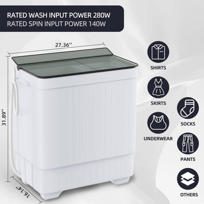 Elevon Portable Washing Machine Twin Tub 18.7 Lbs Capacity, (14.3 Lbs) and Spinner(4.4 Lbs) Combo Mini Compact Laundry Washer for Home, Apartment, Camping, RVs and Dorms, Black/White