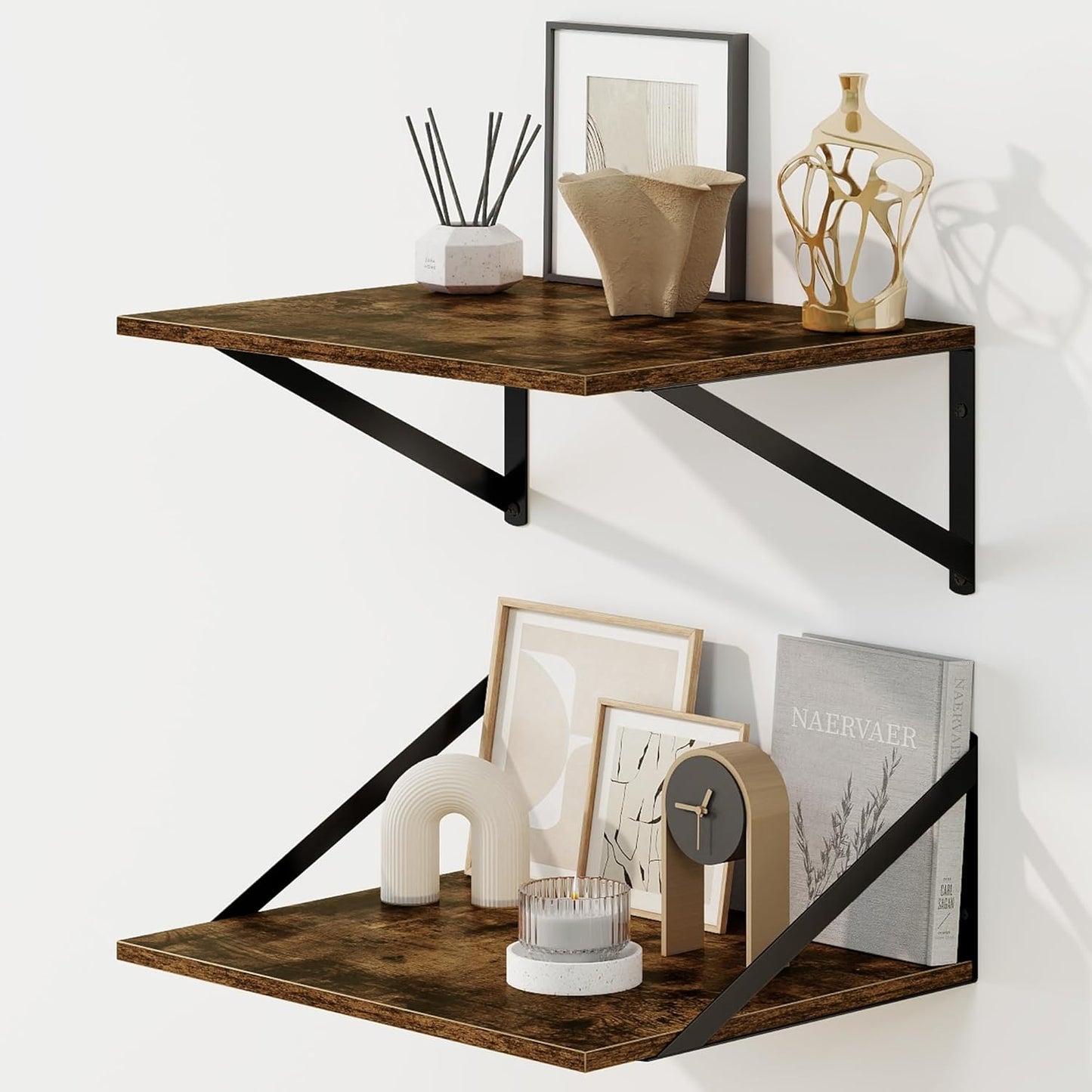 12 Inch Set 2, 16W 12D Fun Memories Floating Shelves for Wall, Deep Floating Shelves of x Large Wall Shelf with Sturdy