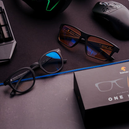 Horus X ® • Blue Light Glasses Men Women | Pack Screen Protection Computer Gaming Glasses| Bundle Clear and Amber Lenses