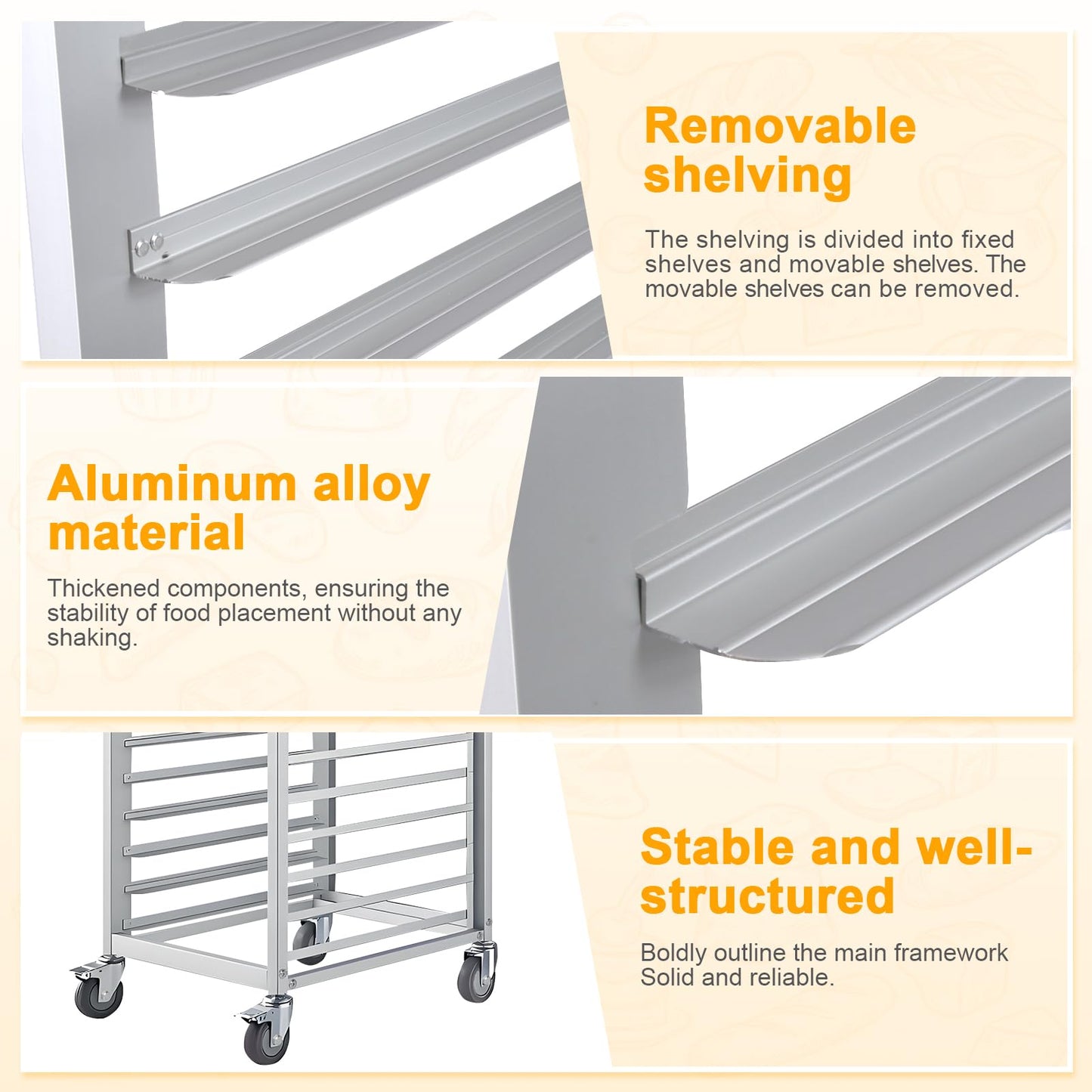 18 Tier Aluminum Home Commercial Kitchen Bakery Cooling Rack with 4 Wheels Commercial Bun Pan Bakery Rack for Restaurant Cafeteria Pizzeria