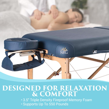 NRG Vedalux Portable Massage Table Package Agate - Folding Massage Bed Lightweight Massage Table - Professional Massage Table Spa Bed, Face Cradle, Hanging Armrest, & Carrying Case