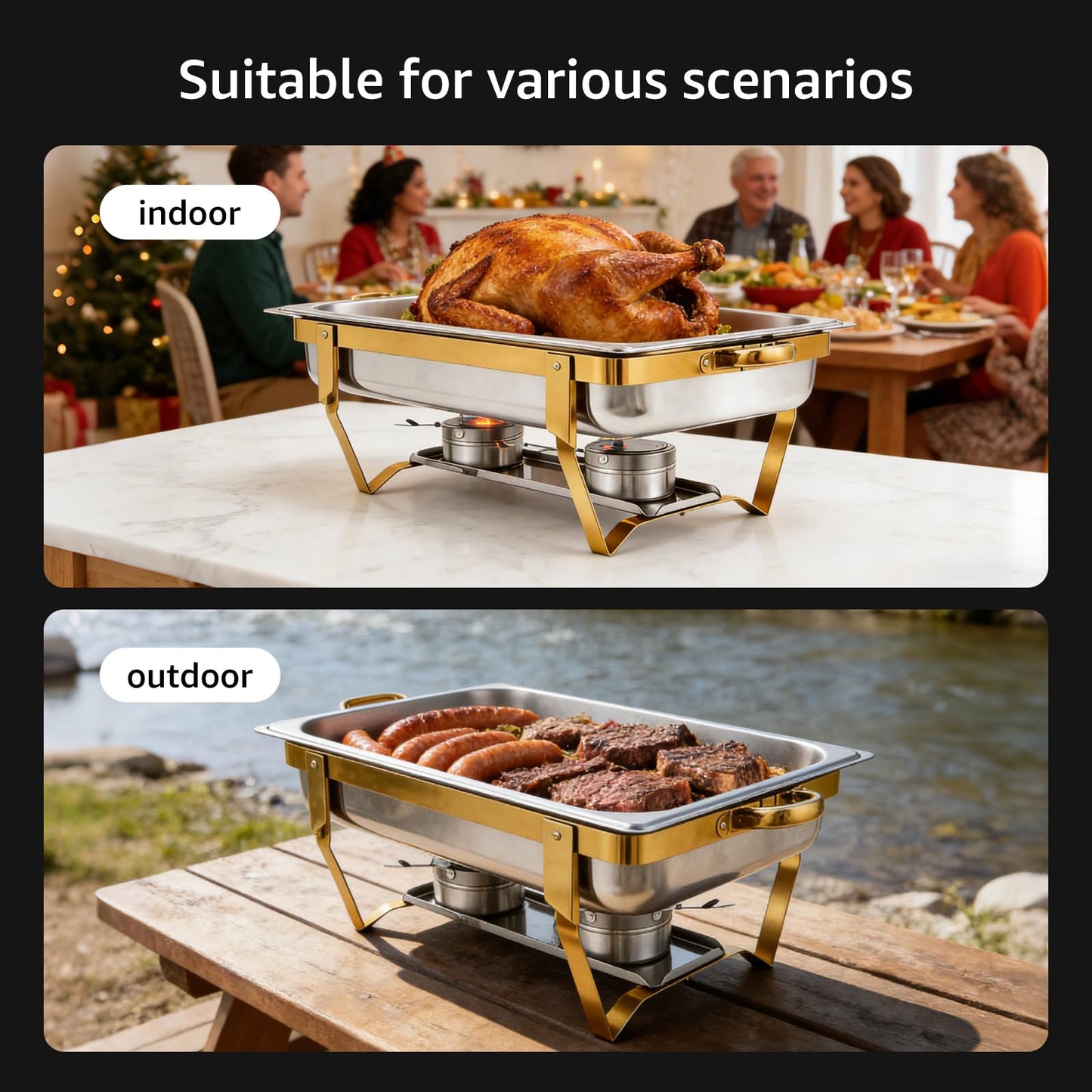 Jacgood Chafing Dishes for Buffet, 4 Pack 8QT Chafers and Buffet Warmers Sets for Parties, Catering, Weddings, Christmas, Events Serving, Gold