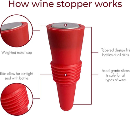 TenTen Labs Wine Aerator Pourer and Stopper (2-pack) - Wine Saver and Re-corker, Gift Box Included (Red)