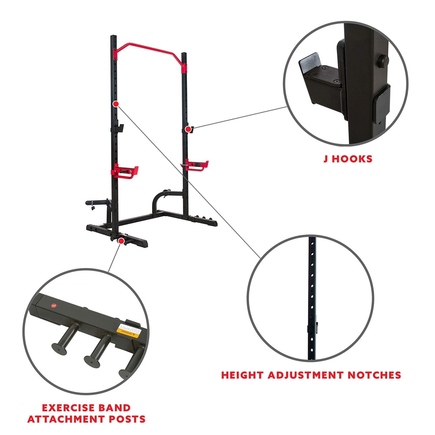 Sunny Health & Fitness Power Zone Squat Stand Power Rack - SF-XF9931, Upright,Black/Red