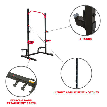 Sunny Health & Fitness Power Zone Squat Stand Power Rack - SF-XF9931, Upright,Black/Red