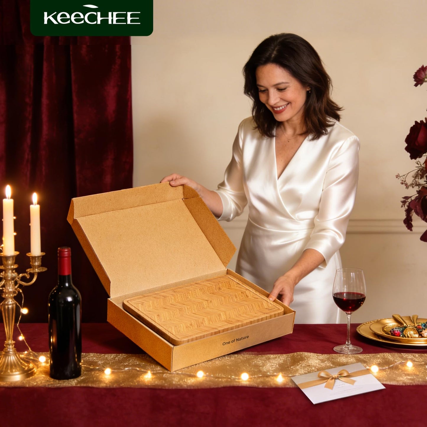Keechee Bamboo Cutting Board, Reversible Wood Cutting Boards for Kitchen with Juice Grooves, Atelier Collection Handcrafted Large Serving Tray, Luxury Housewarming Wedding Gifts for New Home