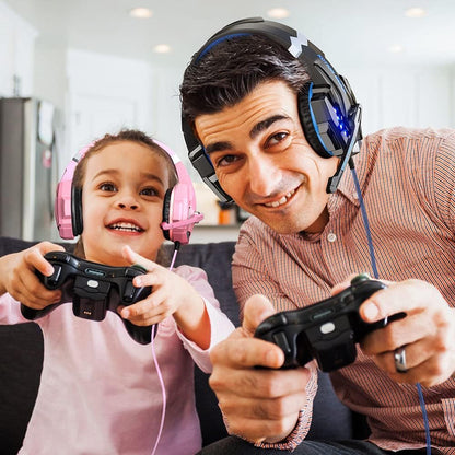 BENGOO G9000 Professional Gaming Headset for PS4, PC, Xbox One Controller, Noise Cancelling Over Ear Headphones with Mic, LED Light, Bass Surround, Soft Memory Earmuffs for Laptop - Pink