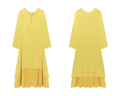 R.Vivimos Women Long Sleeve Cotton Casual Loose Plus Size Irregular Long Dresses