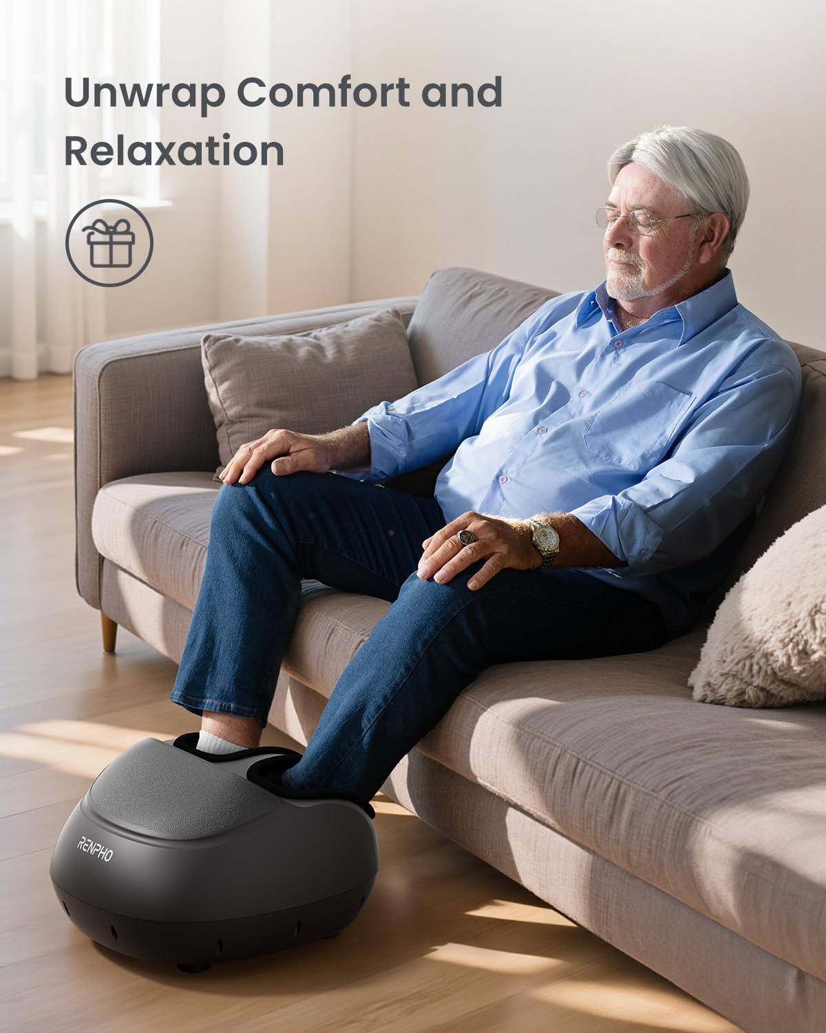 RENPHO Foot Massager Machine [2026 Upgraded], Shiatsu Foot Massager with Heat, True Full Foot Massage, Deep Kneading Plantar Fasciitis Massager for Women Mom Men Dad, Fits Up to Size 13