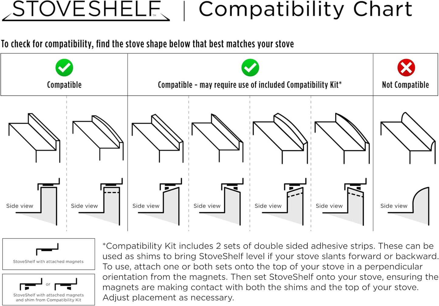 24" StoveShelf Apartment Length Stainless Steel Finish Magnetic Shelf for Kitchen Stove - Kitchen Storage Solution