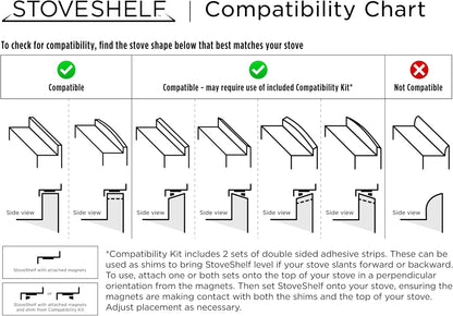 24" StoveShelf Apartment Length Stainless Steel Finish Magnetic Shelf for Kitchen Stove - Kitchen Storage Solution