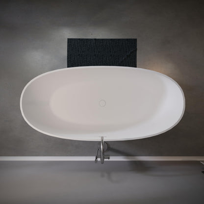 GDFStudio 65" Freestanding Solid Surface Bathtub, Handcrafted Stone Resin Soaking Tub with Overflow and Pop-up Drain, Matte White Luxury Bathtub, Ergonomic Design, 57.6-Gallon Capacity