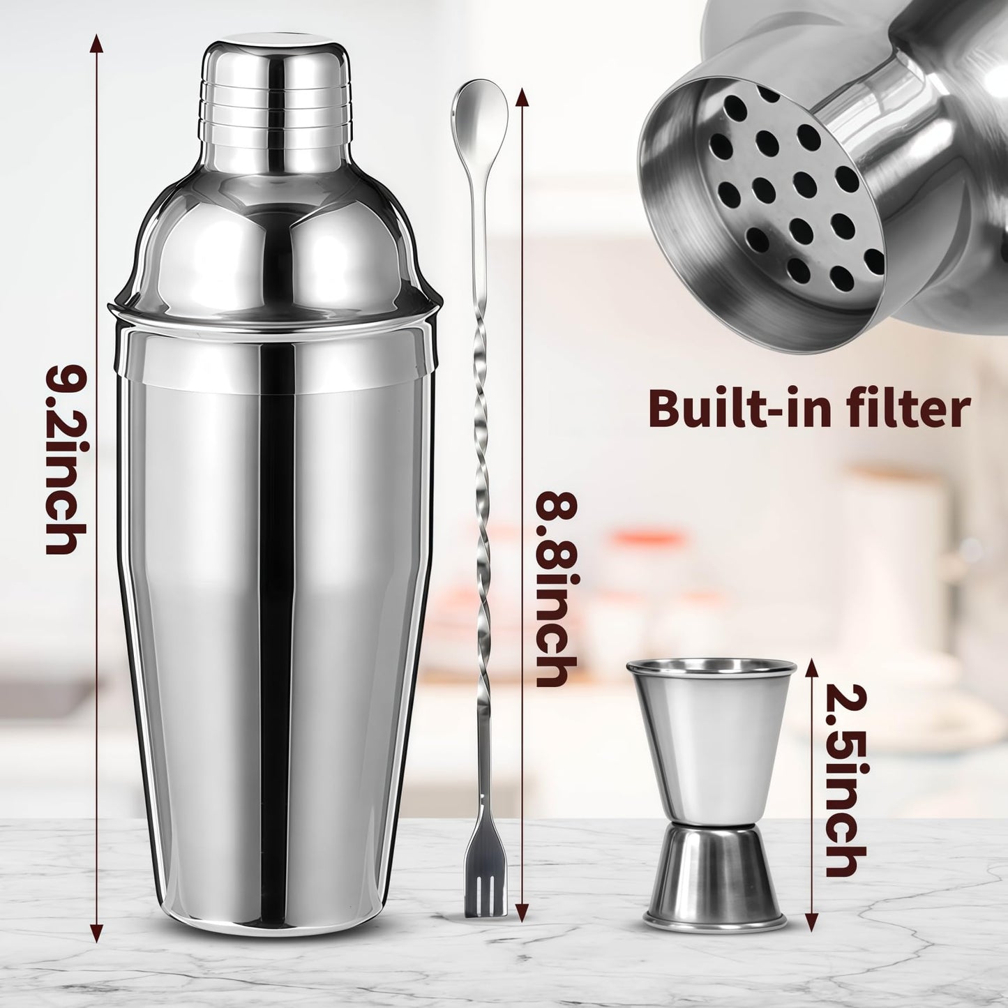 Cocktail Shaker Set Bartender Kit,Professional Bar Set, Martini Shaker, Jigger, Strainer, Mixer Spoon, Muddler, Liquor Pourers Ideal Bar Accessories for Home, Gift for Christmas, Birthday, Beginners