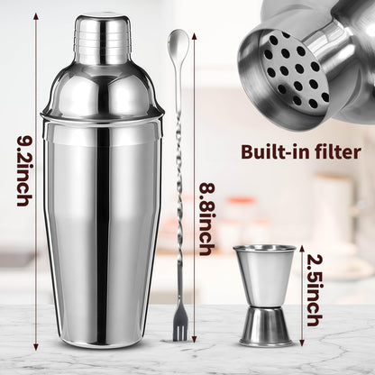 Cocktail Shaker Set Bartender Kit,Professional Bar Set, Martini Shaker, Jigger, Strainer, Mixer Spoon, Muddler, Liquor Pourers Ideal Bar Accessories for Home, Gift for Christmas, Birthday, Beginners
