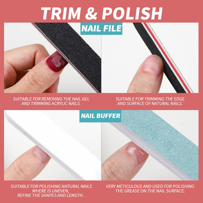FANDAMEI Nail Polish Gel Remover Tools Kit with Nail Clips, 100ml Nail Polish Remover Bottle, 500 Nail Remover Cotton Pad, Nail Brush, Cuticle Pusher/Peeler, 100/180 Nail File,Buffer Block