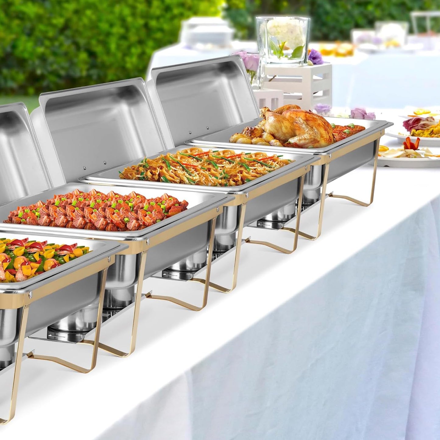 ZephPerton 4 Pack 8QT Chafing Dish Buffet Server, Rectangular Chafing Dish Buffet Set, Stainless Steel Food with Reinforced Frame & Cool-Touch Handle for Party Christmas Family Catering Events