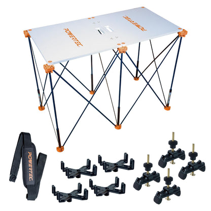 POWERTEC 72310 Arachni-Flex Portable Workbench - 24" x 48" PVC Waterproof Foldable Tabletop w/Quick-Insert Locks & 2x4ft Collapsible Workstand 2500 lbs Capacity 36 Inch Work Height
