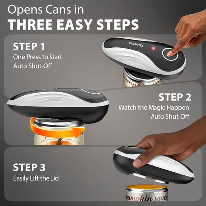 Can Opener Electric, Rechargeable One Touch Automatic Can Opener, Side Cut Smooth Edge Hands Free, Fits All Can Sizes, Safe Kitchen Gadget Easy Use Tool for Seniors with Arthritis, Quick Open (Black)