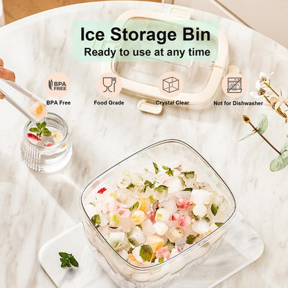 Yamteck Portable Ice Bucket with Lid & Tong for Outdoor Camping, Clear Plastic Storage Bin for Freezer, Refrigerator, Whiskey, Wine, Cocktail Party, Big Cube Mold Tray for Ice Bath