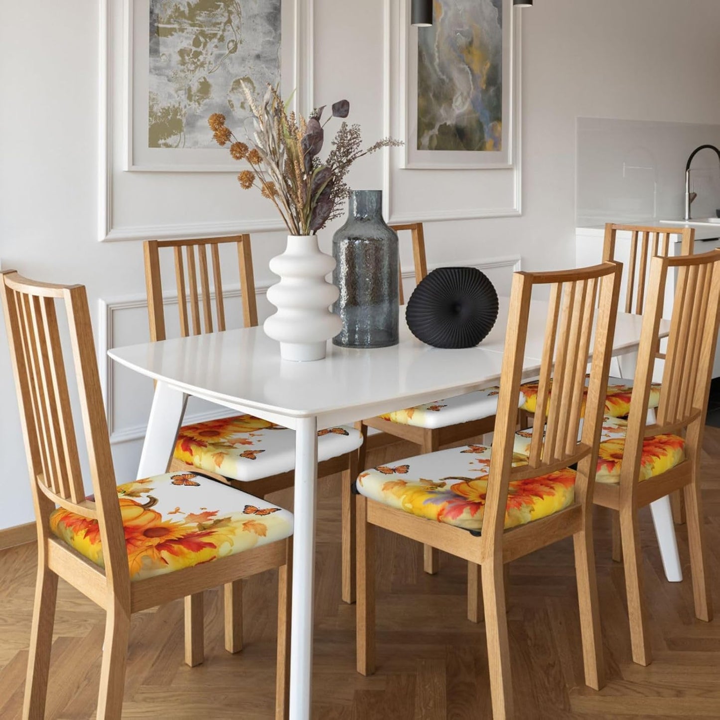 Set of 2 Removable Chair Seat Covers, Fall Sunflowers Stretchable Slipcovers for Dining Room, 16.9x16.9 Inches