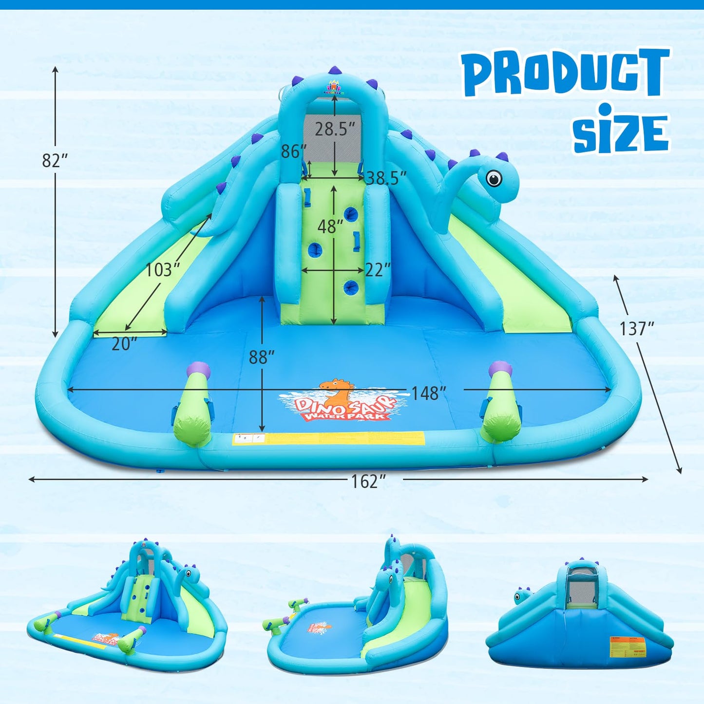 BOUNTECH Inflatable Water Slide Park with Dinosaur, Double Slides Mega Water Park Bounce House with Climbing Wall, Bouncy Castle for Outdoor Backyard, Blow up Water Slides Inflatables for Big Kids