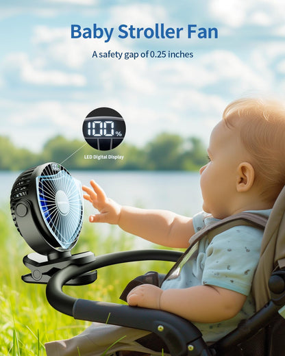 SWEETFULL Portable Clip on Fan, Battery Operated Stroller Fan, 4000mAh Rechargeable Mini Cooling Desk Fan (Black)