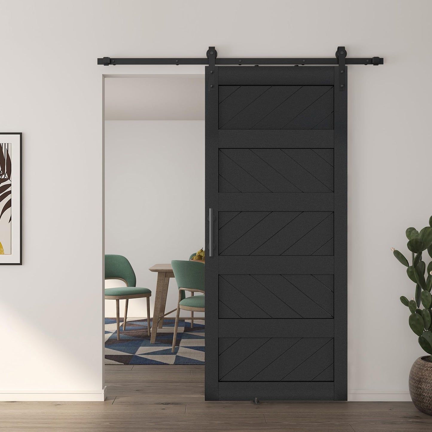 JUBEST 36" x 84" Barn Door, Slding Barn Door Kit Wave-Shape Barn Door Panel with Hardware Kit Include, Easy Installation, Solid Wood, MDF & PVC Covered, Black
